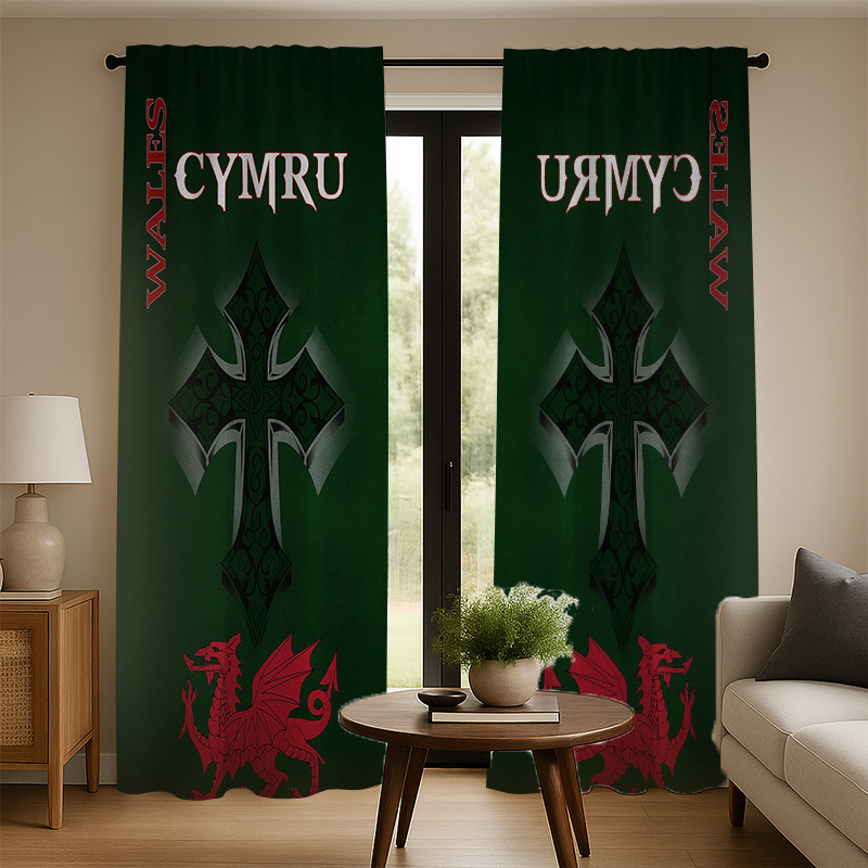 Home Textiles Uk - Welsh Dragon Curtain Cymru Celtic Cross