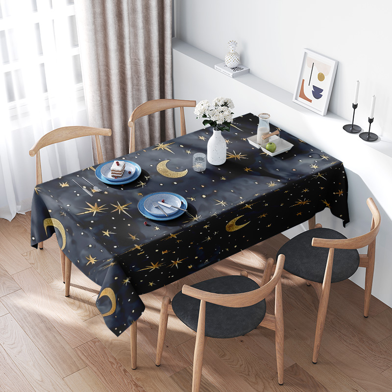 Home Textiles Com - Stylish Dark Blue Stars Moon Tablecloth