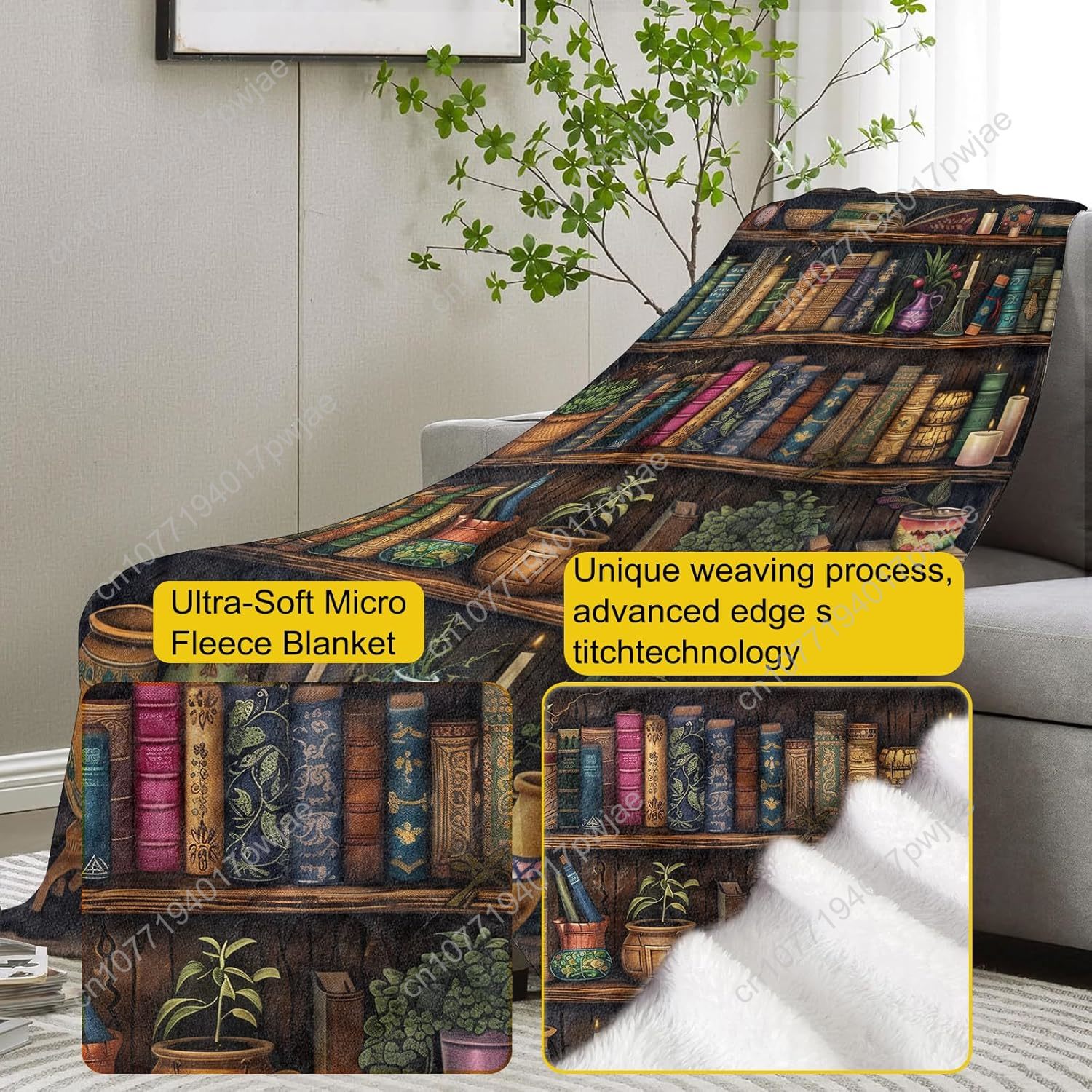 Vintage Bookshelf Blanket Read - Vintage Home Textiles review and price