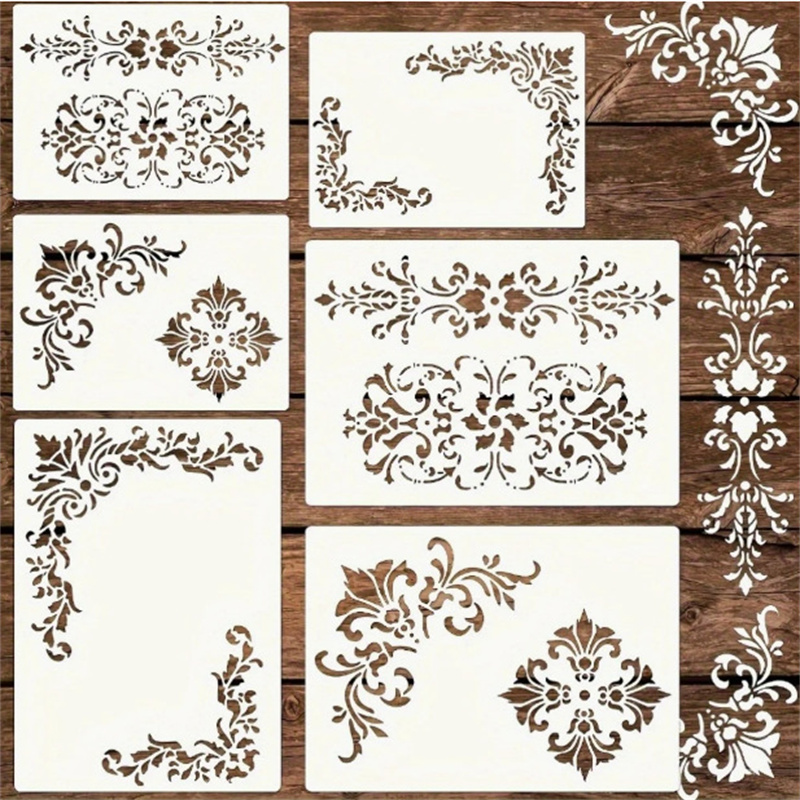 6Pcs Floral Corner Stencils fo - Vintage Home Textiles review and price