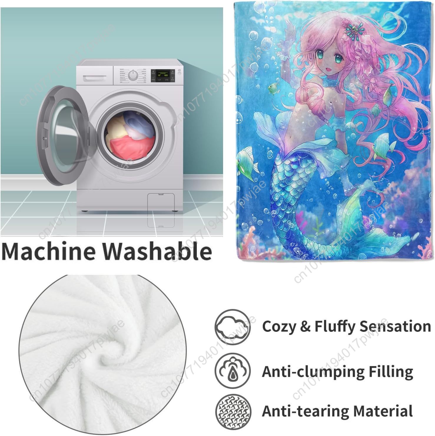 Cute Mermaid Blanket Cartoon F - Home Textiles Usa review and price